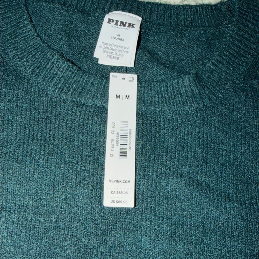 PINK Victoria's Secret Green and Cream Ski Sweater - Picture 3 of 4